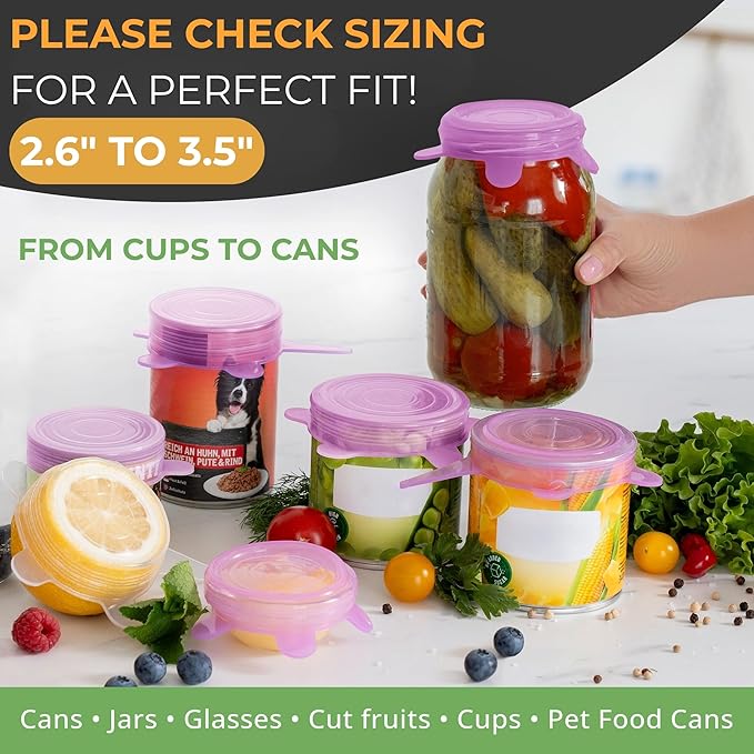Orblue Silicone Stretch Lids 6-Pack Small for Fresh Food Storage - Seal in Flavors, Keep Food Fresh and Reduce Waste Lilac
