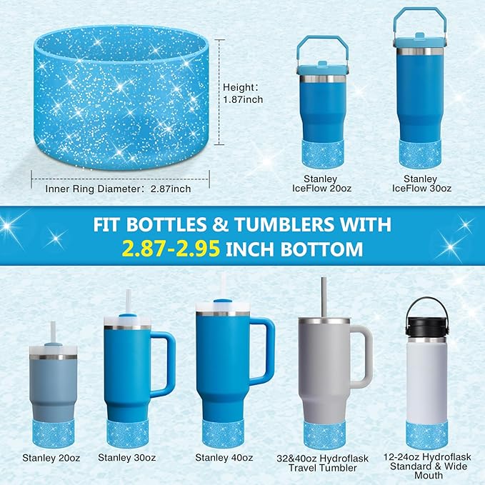 WUQID 2 Pack Bling Silicone Boot Compatible with Stanley Quencher Adventure 40oz & Stanley IceFlow 20oz 30oz, Reduces Dents Protective Silicone Water Bottle Bottom Cover Sleeve