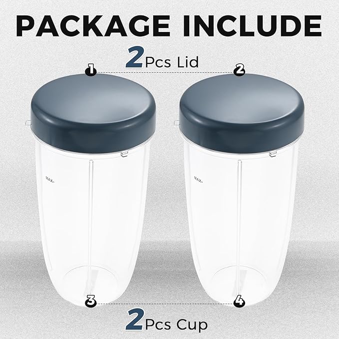 2 Pack Blender 32OZ Cup with Lid, Compatible with Nutribullet 600W 900W Blender Juicer Accessory