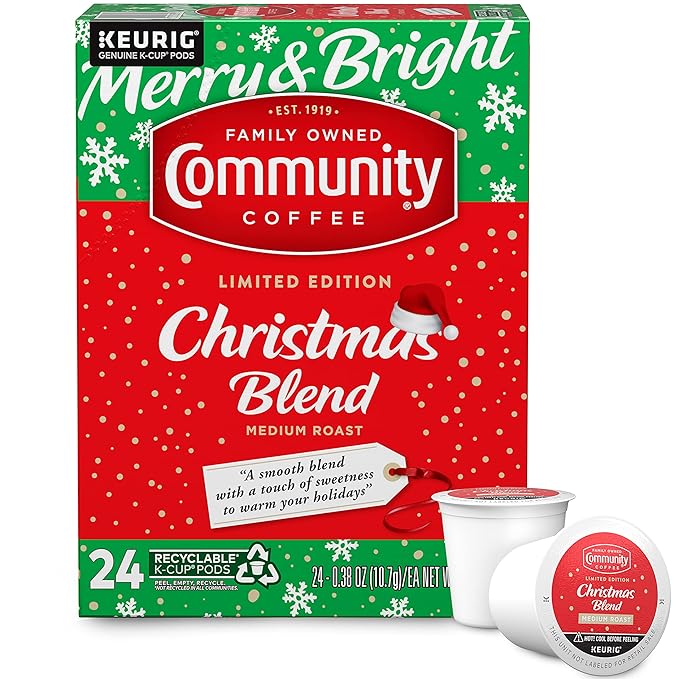 Community Coffee Christmas Blend 24 Count Coffee Pods, Medium Roast, Compatible with Keurig 2.0 K-Cup Brewers, 24 Count (Pack of 1)