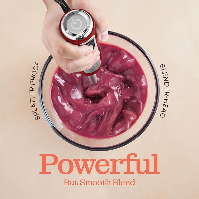 Powerful Immersion Blender, Electric Hand Blender 500 Watt with Turbo Mode, Detachable Base. Handheld Kitchen Blender Stick for Soup, Smoothie, Puree, Baby Food, 304 Stainless Steel Blades (Red)