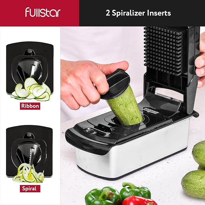 Fullstar The Original Pro Chopper - Vegetable Chopper and Spiralizer, Food Chopper with Container, Fruit Slicer, Kitchen Gadgets & Gifts, Home Essentials (9 in 1, Stainless Steel)