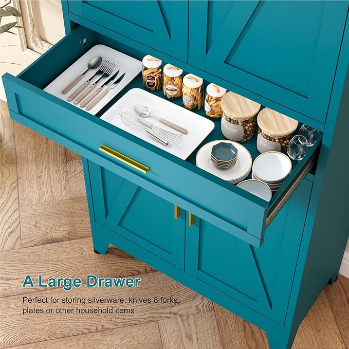 71" Tall Pantry Storage Cabinet with Drawer and Adjustable Shelves, Freestanding Tall White Kitchen Cupboard Storage Cabinet for Kitchen,Dining Room, Living Room, Blue