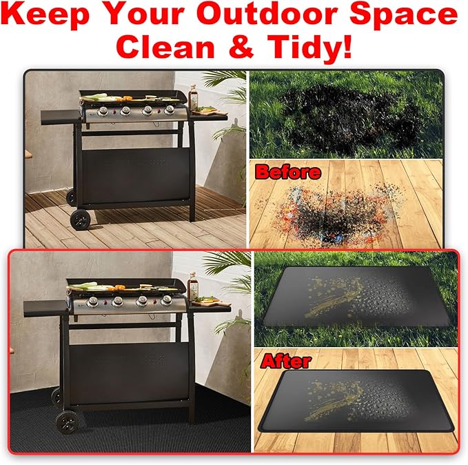 Under Grill Mat for Outdoor Grill – 71 x 40 Inch Fireproof Deck Protector, Heat Resistant & Waterproof BBQ Mat, Ideal Gift for Dad, Great for Gas, Charcoal Grill, Smoker, Fire Pit