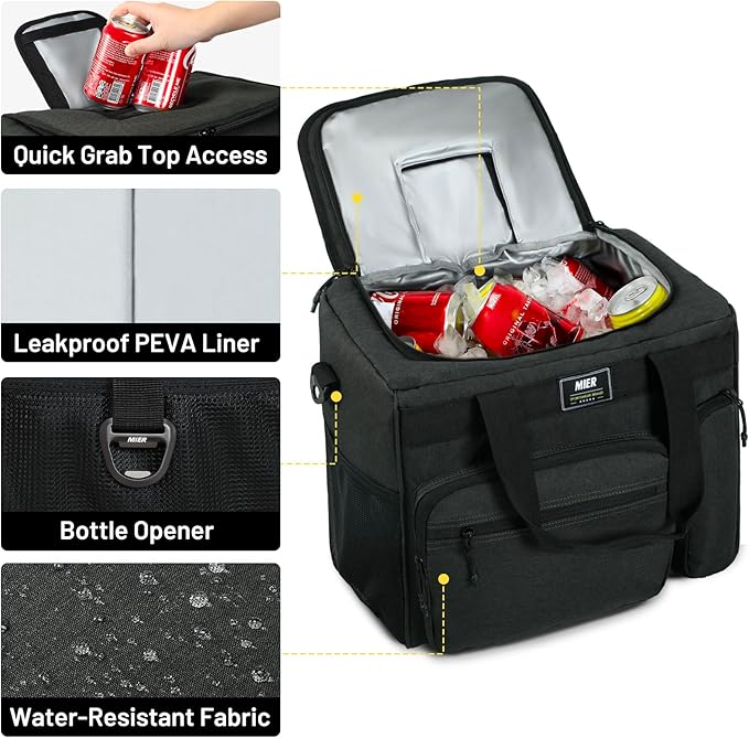 MIER 30L Extra Large Soft Cooler Bag with Bottle Opener for Camping Beach BBQ Grocery Leakproof Picnic Lunch Bag, Collapsible, 45Can (Dark Gray)