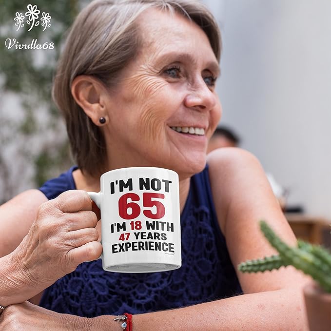 Vivulla68 65th Birthday Mug 11oz - 65th Birthday Gifts for Women Men - 65 Year Old Birthday Gifts Ideas for Him, Her, Woman, Man - Happy Funny Gift Present Coffee Cup - Turning Age 65