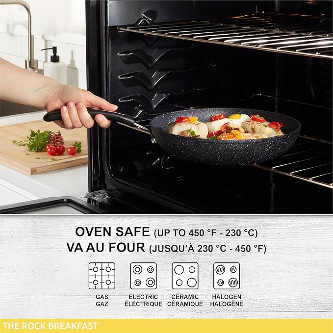 Starfrit The Rock 16cm (6.5") Non-Stick Egg Fry Pan - Durable Forged Aluminum - Oven Safe - PFOA Free - Easy to Clean - Black