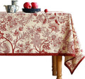 ISAENNE Designer French Linen Square Tablecloth,Red Floral Washable Indoor Table Cloth,Durable Home Decor Tablecloths for Dining Thanksgiving Kitchen Tea Party Christmas,67"*67"-Ruyi A