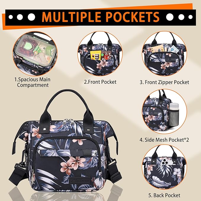 TuErCao Hibiscus Small Lunch Bag Lightweight Insulated Lunch Box for Women Work Portable Soft Cooler for Picnic Travel Road Trips, Loncheras para Mujer