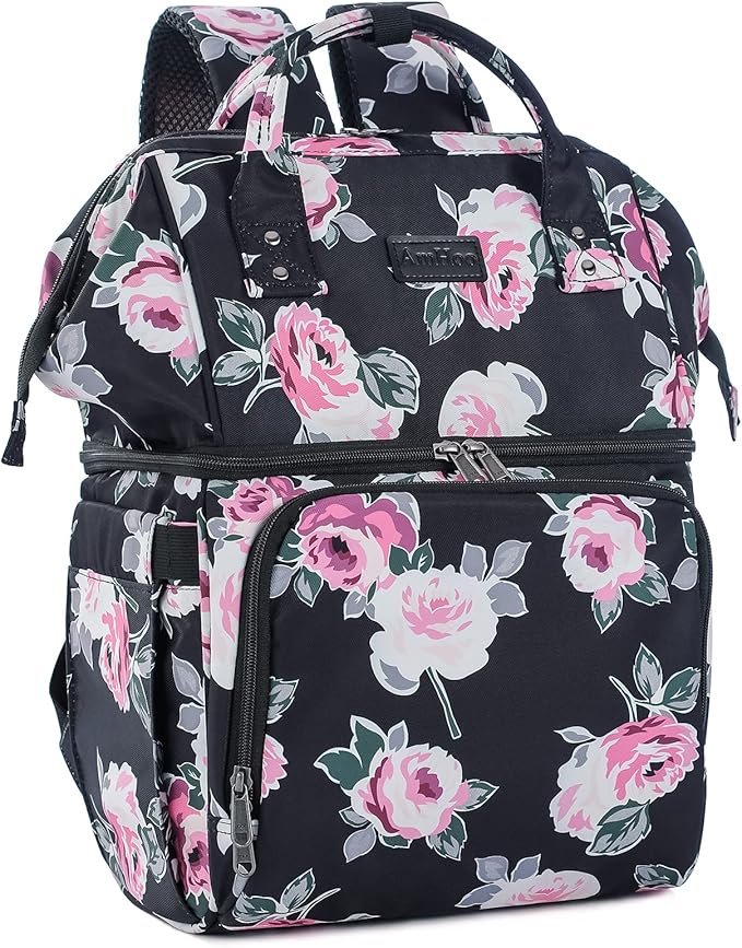 AmHoo Insulated Lunch Box Cooler Backpack Waterproof Leak-Proof Lunch Bag Tote for Men Women Hiking Beach Picnic Trip with Strongest YKK Zipper Rose Flower Pattern