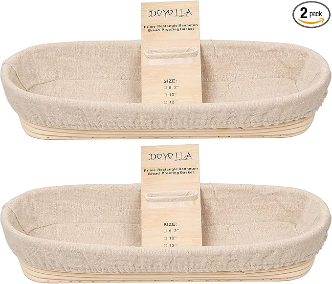 14.5inch Oval Bread Dough Proofing Rising Rattan Basket & Liner Combo for Professional & Home Baking (2 basket & 2 liner)