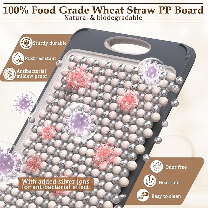 GUANCI Cutting Board for Kitchen, Stainless Steel Cutting Board Double Sided for Chopping Meat/Vegetables, Stainless Steel/Wheat Straw PP, Kitchen Gifts Easy to Clean Large 16”×11”