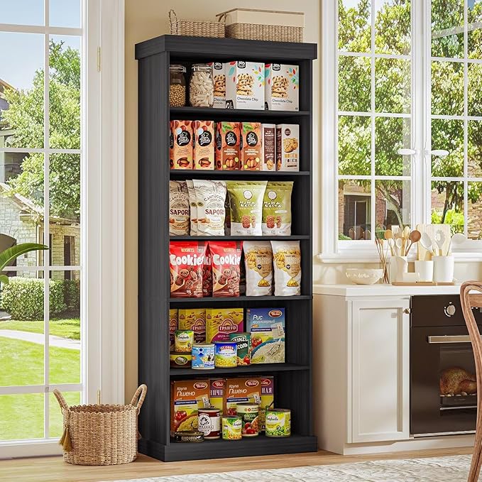70.8" Tall Farmhouse Bookshelf with Glass Doors, Modular Bookcase with 6-Tier Adjustable Shelves, Large Storage Cabinet for Kitchen, Living Room, Black, Set of 3