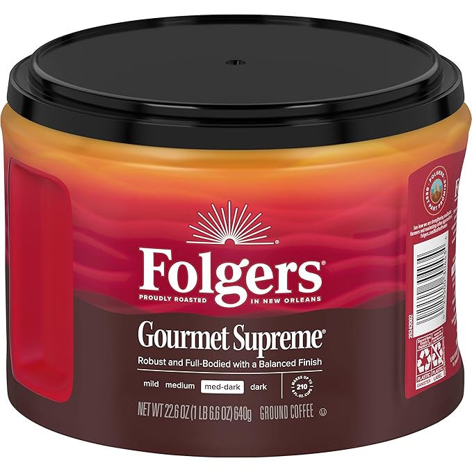 Folgers Gourmet Supreme Medium-Dark Roast Ground Coffee, 22.6 Ounce Canister