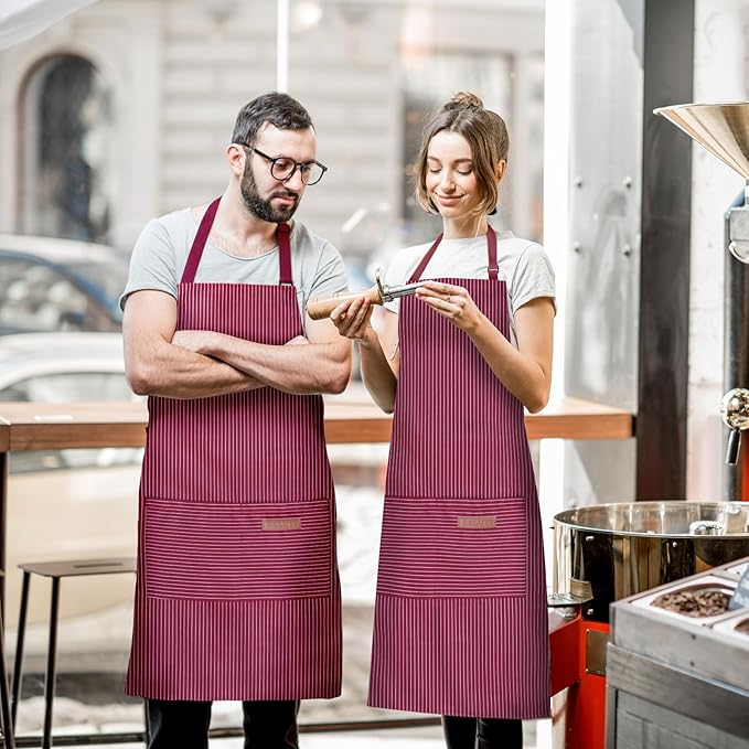 2 Pack Adjustable Bib Apron with 2 Pockets Chef Cooking Kitchen Restaurant Aprons for Women Men