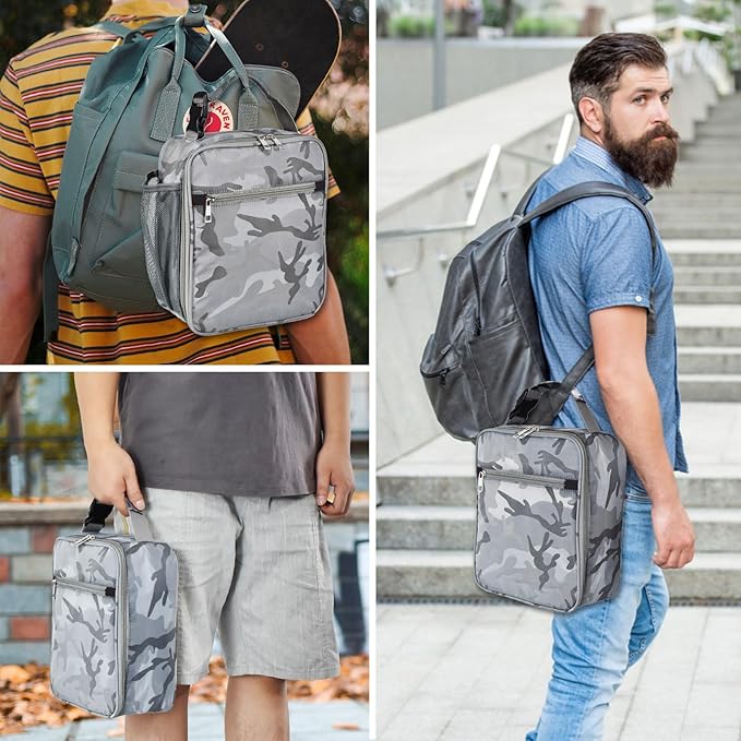 Insulated Lunch Bag, Leakproof Portable Lunch Box for Women Men Boys Girls, Large Capacity Cooler Bag for Office School Camping Hiking Outdoor Beach Picnic (Camo Grey)