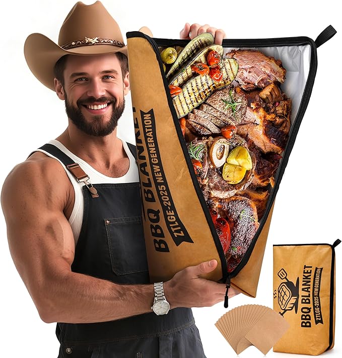 Christmas BBQ Blanket for Resting Meat - 21" Reusable Leakproof 5-Layer Insulated Smoker Bag with 20 Butcher Papers, Smoker Accessories & Gifts for Men (Turkey, Pork, Beef)