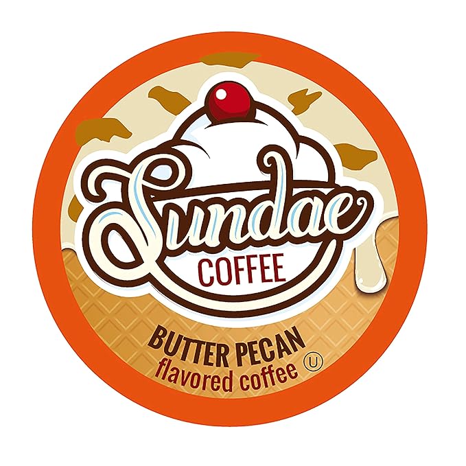 Sundae Ice Cream Flavored Coffee Pods, Compatible with 2.0 Keurig K-Cup Brewer, (Butter Pecan) 48 Count