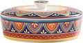 Bico Tunisian Ceramic Tortilla Warmer, 8.9 Inch Tortilla Holder with Lid for Taco Bread Pancake for Mexican Night and Party, Microwave and Dishwasher Safe