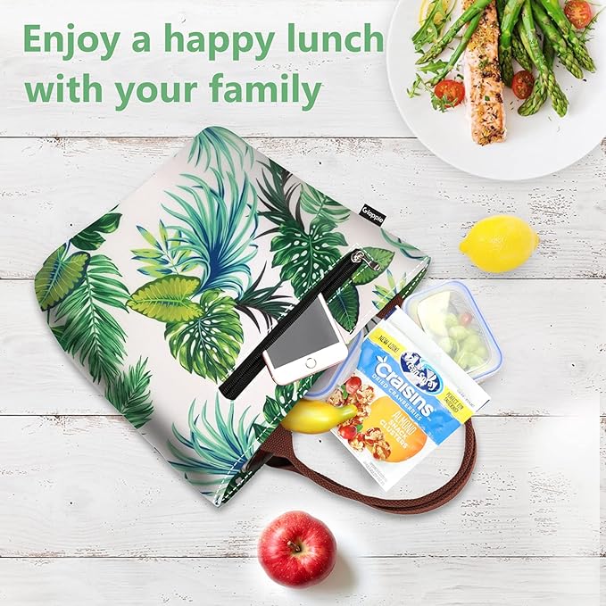 Gloppie Insulated Lunch Tote for Women | 9L Leakproof Cooler Bag with Palm Leaf Design | Thermal Work Lunch Bag for Office, Gym & Picnic