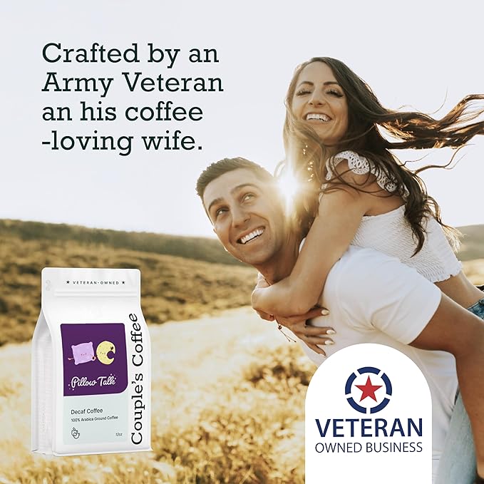 Couple’s Coffee Decaf Ground Coffee | Medium Roast Decaf Coffee | Gives Back to Military Families | Pillow Talk | Made with 100% Arabica Beans | 12oz