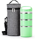 Lille Home Stackable Stainless Steel Lunch Containers, 43OZ Capacity 3 Layers Leakproof Bento Box for Adult, Portable Lunch Box for Women, Man, Travel, Office with Lunch Bag (Green.Pro)