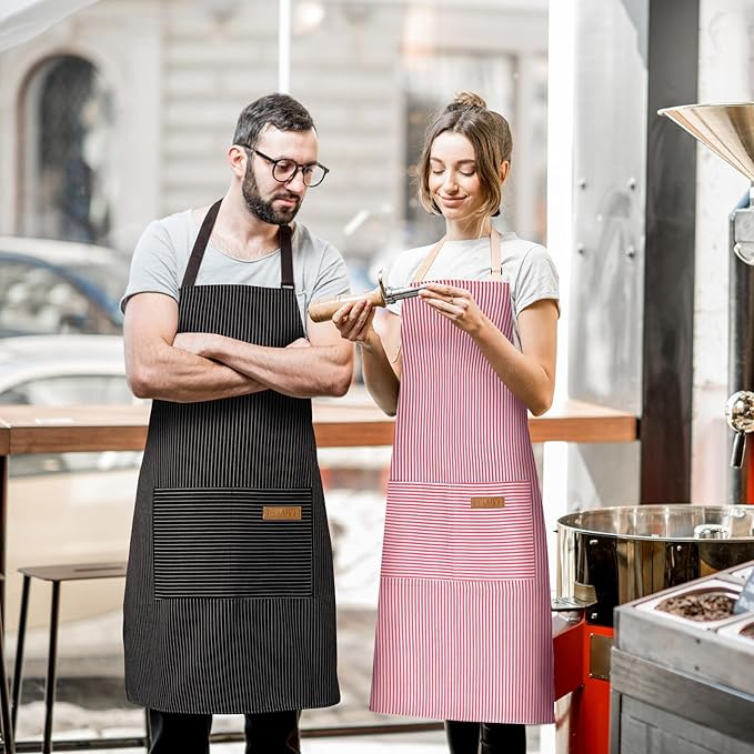2 Pack Adjustable Bib Apron with 2 Pockets Chef Cooking Kitchen Restaurant Aprons for Women Men