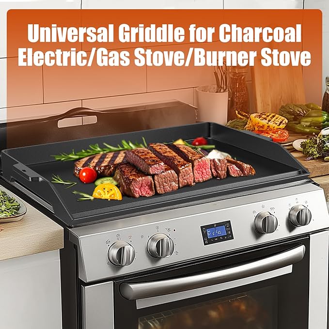 Cast Iron Griddle for Stove Top Griddle for Gas Grill Universal Flat Top for Grill Plate with Extra High Sidewalls for All Gas Grills and 4 Burner Range Oven, 23" x 16" Matte Porcelain Enamel