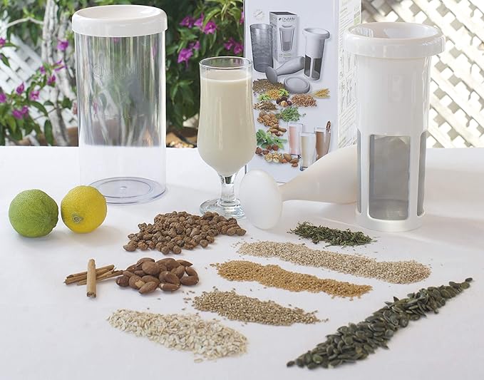 Vegan Milker by Chufamix, kitchen tool to make Plant Milks (soy, rice, oats & nut milk maker) or Coffee (from whole beans). Made in Europe. Recipe E-Book