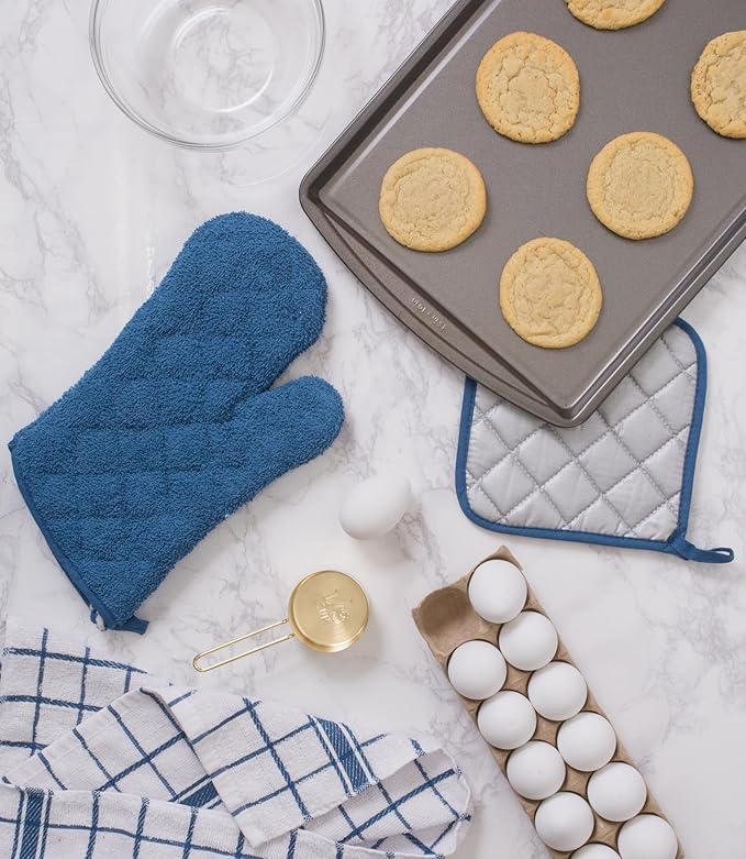 DII Basic Terry Collection 100% Cotton Quilted, Oven Mitt, Blue, 2 Piece