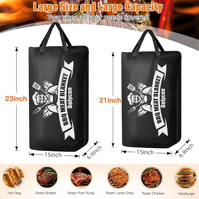 Upgraded BBQ Blanket for Resting Meat - Smoker Accessories Brisket Blanket - Insulated Meat Resting Bag with Wide Mouth for Steak/ Pork Shoulder/ Turkey - Thanksgiving Christmas Stocking Stuffers Birthday BBQ Accessories Grilling Gifts for Men Dad(21inch)