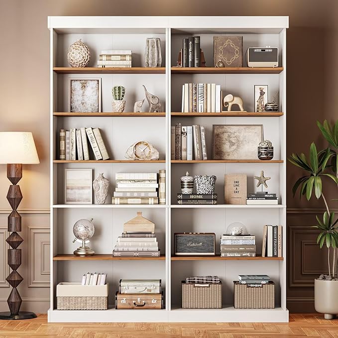 70.8" Tall Farmhouse Kitchen Pantry Cabinet, Modular Storage Cabinet with 6-Tier Adjustable Shelves, White, Wooden Hutch for Living Room, Kitchen, Set of 2