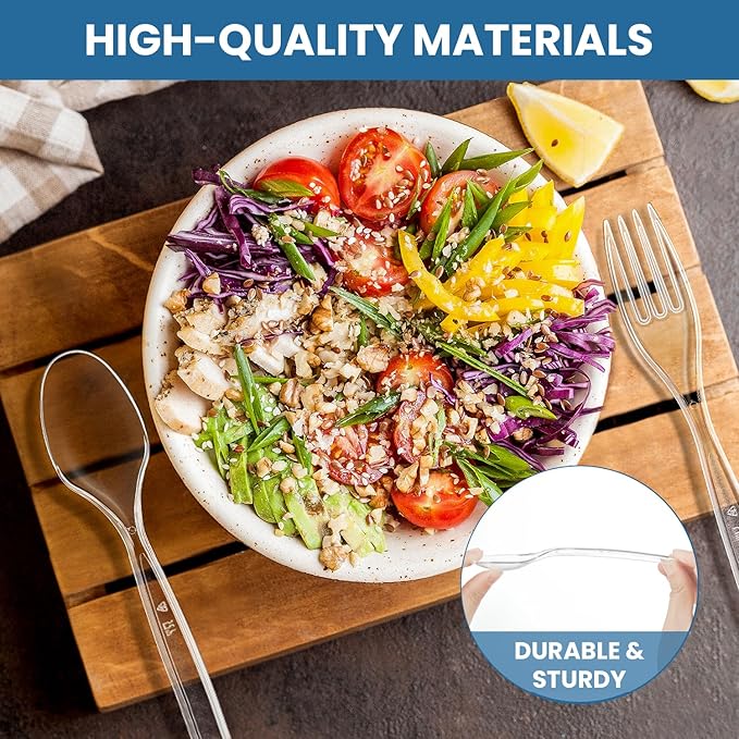 [210 Count] Clear Plastic Utensils 210 Disposable Spoons Silverware Bulk Spoons Bulk Heat Resistant Heavy Duty Silverware