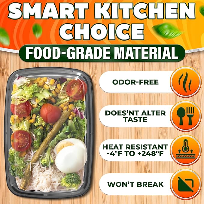 50 Pack [32 oz] Freezer Meal Prep Containers Reusable - Plastic Food Storage Containers with Lids, Dishwasher & Microwave Friendly, Warp-Resistant - Versatile Use for Meals, Leftovers & More