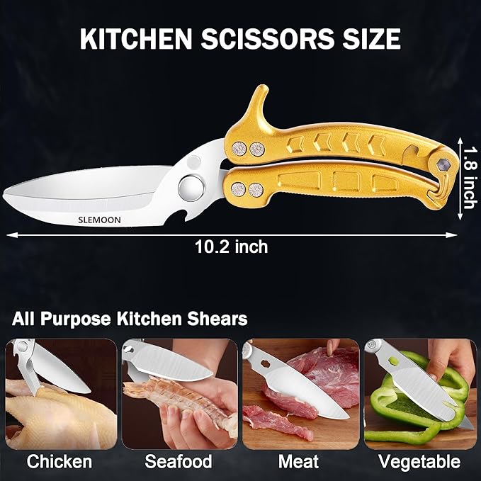 Kitchen Shears Heavy Duty Poultry Shears Meat Cutting Dishwasher Safe and Stainless Food Kitchen Scissors for Chicken Turkey Thanksgiving,Gold