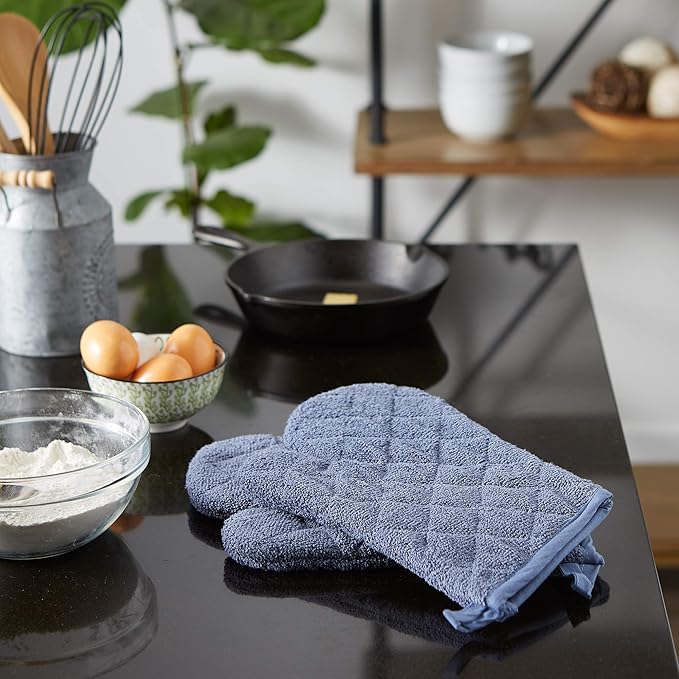 DII Basic Terry Collection 100% Cotton Quilted, Oven Mitt, Stonewash Blue, 2 Piece