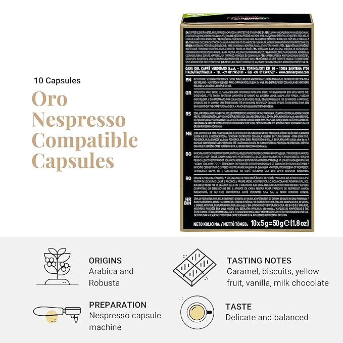 Caffe' Vergnano Medium Roast Espresso Bundle - Original Line Machine Compatible Arabica Robusta Italian Coffee For Nespresso Coffee Machines, Oro, Intenso, Napoli - 10 of Each Flavor (30 Capsules)
