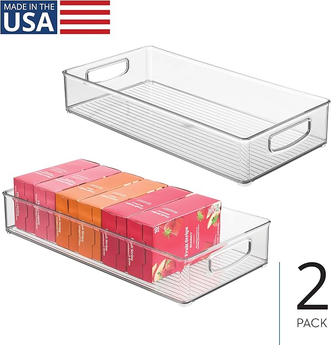 iDesign Stackable Clear Plastic Extra Long Pantry Organizers and Cabinet Storage Bins for Kitchen, 2-Pack