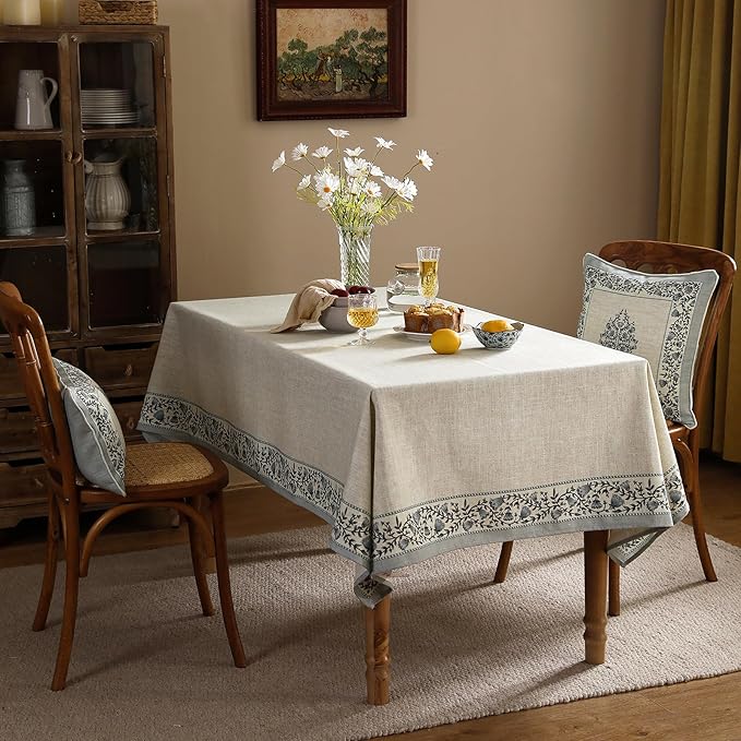 ISAENNE Designer Vintage Linen Elegant Square Table Cloth,Chinoiserie Floral Tablecloth,Wrinkle Resistant Decor Table Cover for Dining Thanksgiving Kitchen Christmas,67"*67"-Segerman B