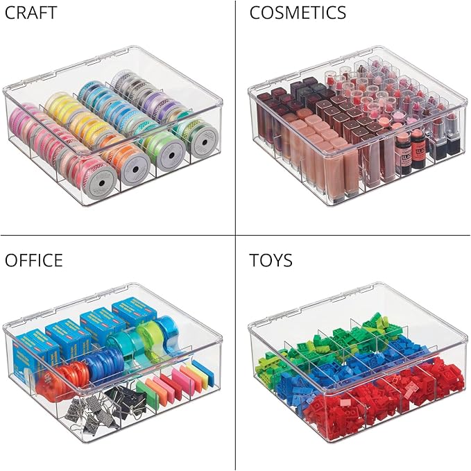 mDesign Plastic Kitchen Organiser — Practical Storage Box with 12 Compartments and Hinged Lid — Pantry Storage Box with Lid for Tea, Coffee, Spices and Other Foodstuffs — Clear