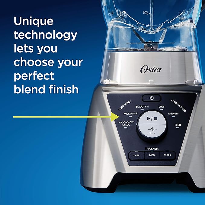 Oster Pro Smoothie Blender with Texture Select, Countertop Blender with Tritan Jar & 2 To-Go Cups, Brushed Nickel