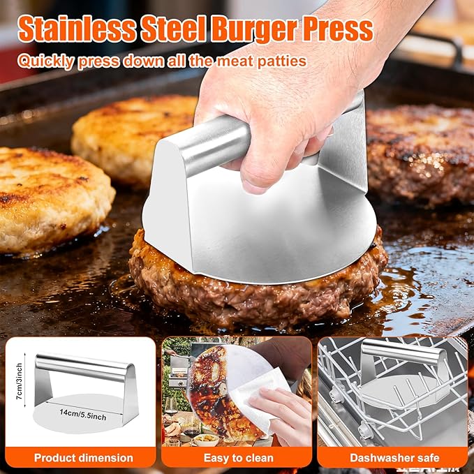27PCS Griddle Accessories Grill Tools Kit Flat Top Grill Utensils Set, Birthday Gifts for Dad Outdoor Grilling Camping BBQ for Men with Stainless Steel Spatula, Burger Press