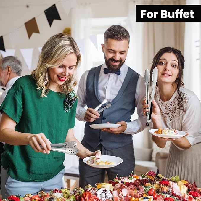 CHENGU12 Pack Stainless Steel Tongs 4/5/7inches Food Serving Clip Kitchen Cooking Tongs High Heat Resistant Clips for Cooking Non Stick Locking Grip for Ribs, Steak and Grill Salad