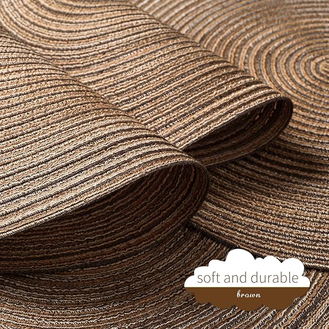 FunWheat Round Braided Placemats Set of 8 Place mats for Dining Tables Woven Heat Resistant Table Mats 15 inch for Fall (E Brown, 8pcs)
