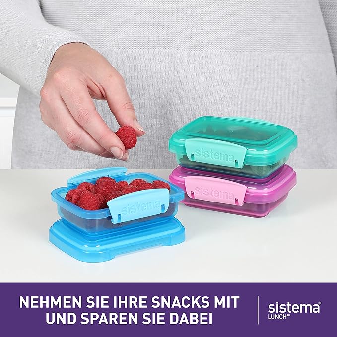 Sistema Lunch Collection Food Storage Containers, 6.7 oz./0.2 L, Pink/Green/Blue, 3 Count