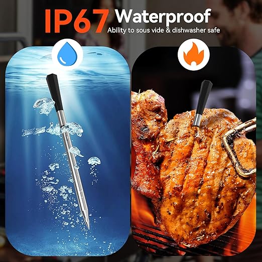Smart Wireless Meat Thermometer with Ultra-Thin Probe, 820FT Unlimited Range Bluetooth Meat Thermometer, Digital Food Thermometer for Remote Monitoring of BBQ Grill, Oven, Air Fryer