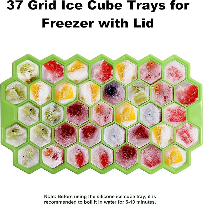 Ice Cube Trays for Freezer with Lid-37 Grid 4pcs Multicolor Silicone Ice Cube Tray with Lid for Small Ice Cube Molds,Easy-Release Reusable Ice Cube in Ice Bucket for Iced Coffee Cup