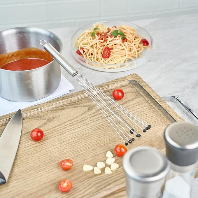 Restaurantware-German Standard 12.6 Inch Ball Whisk, 6 Kitchen Whisks With Silicone Balls - Ergonomic Handle, Dishwashable, Stainless Steel Manual Egg Beater, Durable, For Whisking, Stirring, Mixing
