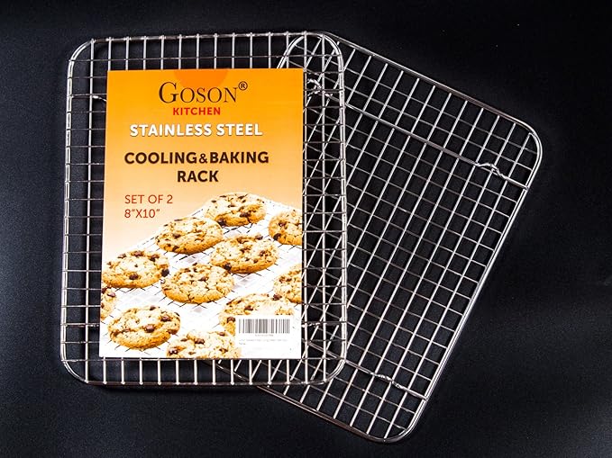 Goson Heavy Duty Stainless Stain Bakeware, Baking, Cooling, Oven Roasting, Broiler Rack, 8in by 10in, Cross Wire, Pack of 2, Compatible with Various Baking Sheets Oven Pans