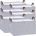 Hinwo 70L Extra Large Storage Bins, 6-Pack Closet Organizers and Storage, Foldable Clothes Storage Baskets with Handles, Containers for Clothing, Blanket, Comforters, Toys, Bedding (Navy Stripe)